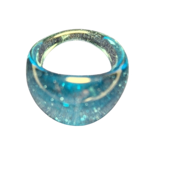Clear Blue Glass Dome Ring Modernist Edgy Artistic Art TEACHER Size 7.75 Boho - Picture 2 of 9